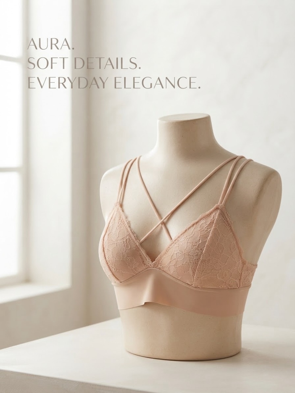 Aura Lace Bralette in Blush Pink with Double-Strap Detail